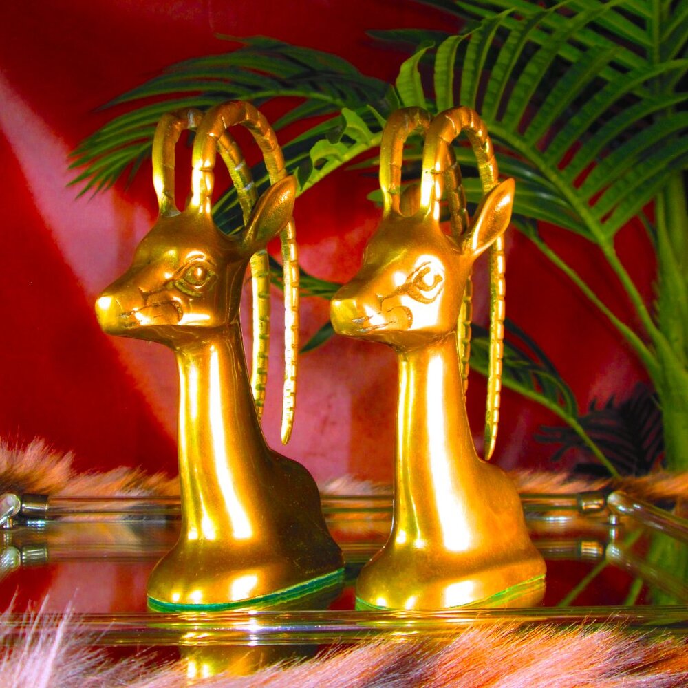 Brass Ibex / Gazelle Bookends Pair of 2